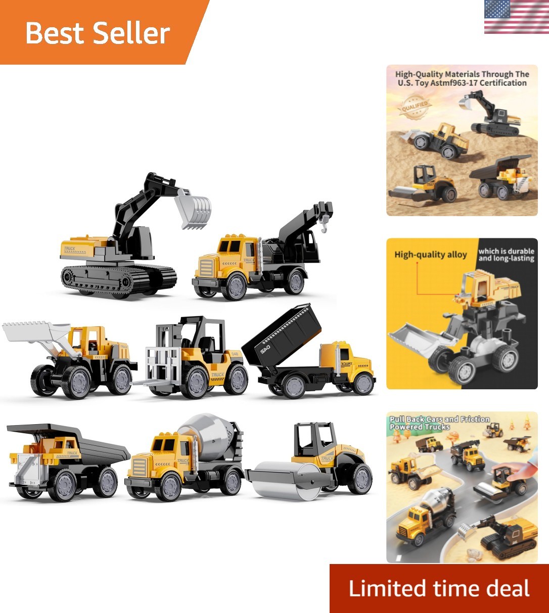 Friction-Powered Mini Construction Toy Vehicles – Safe Fun for Toddlers and Kids