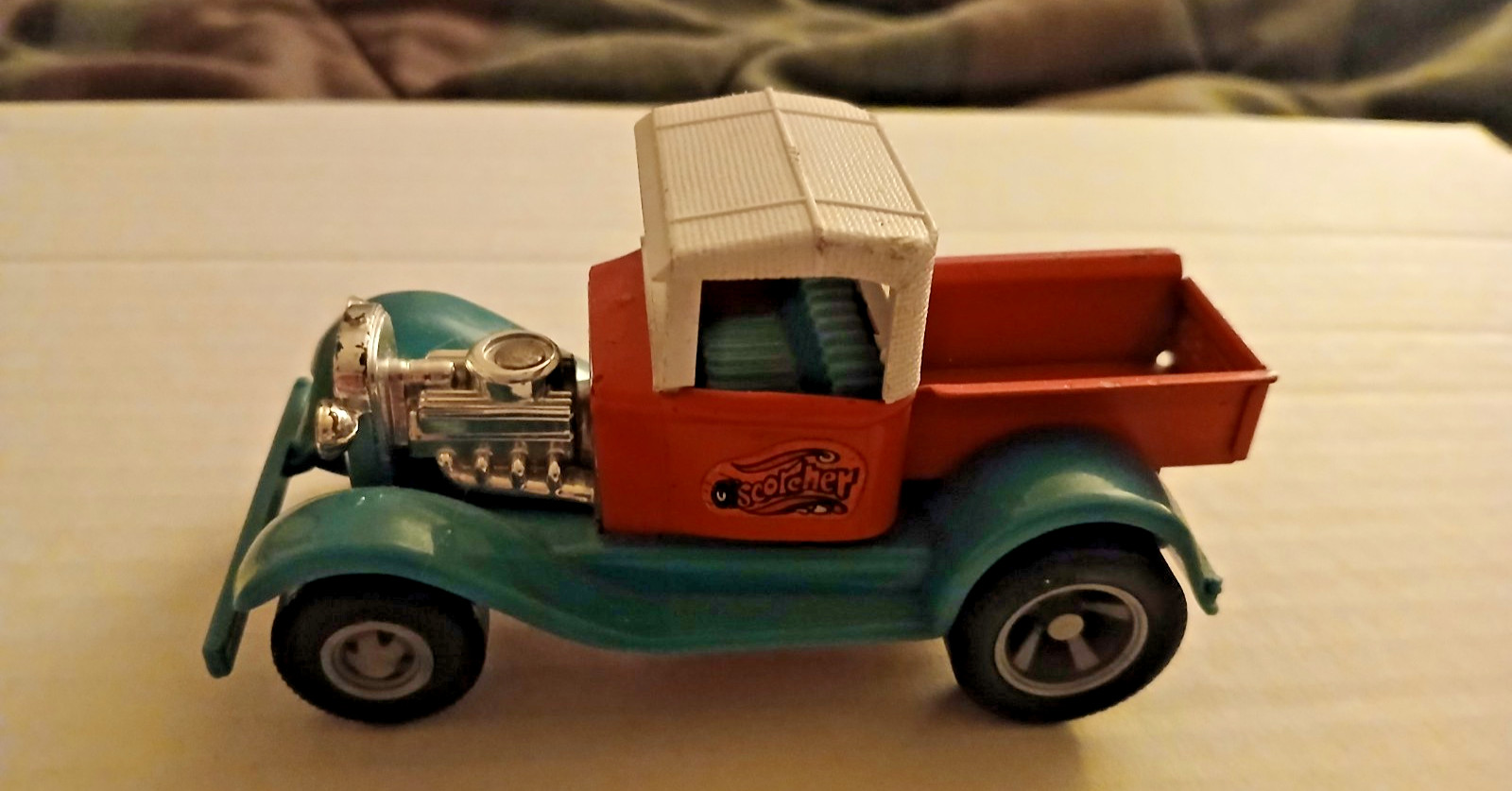 Vintage Tonka Scorcher Toy Truck Hot Rod Pick-Up Teal Orange White Roof Diecast