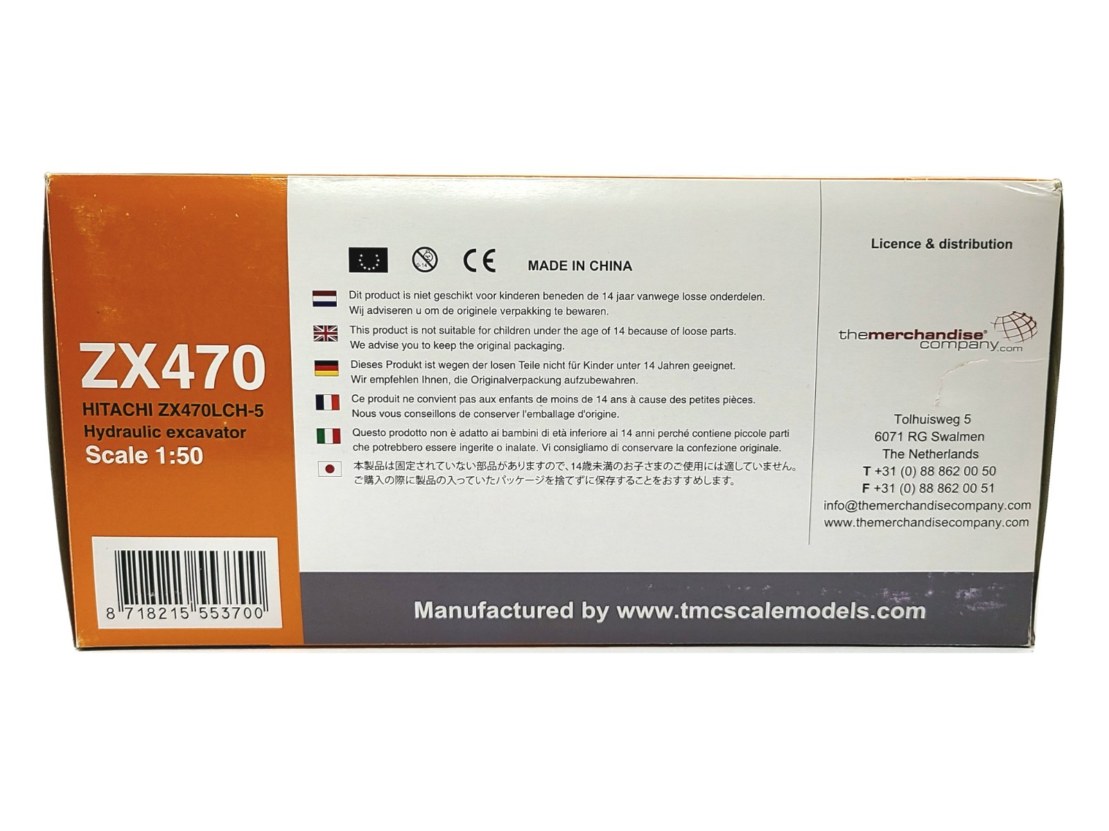 Hitachi Zaxis ZX470LCH-5 Excavator – TMC 1:50 Scale Diecast Model New