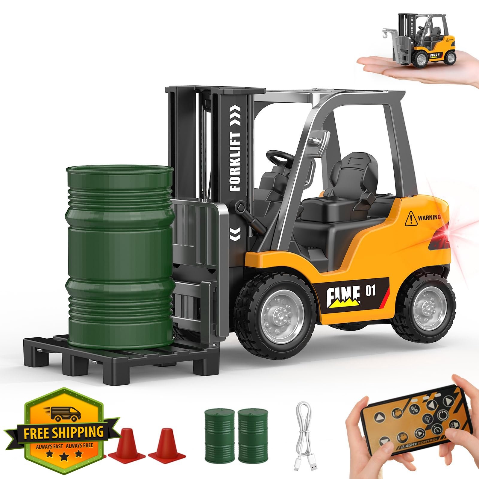 DAOGU Mini RC Forklift Toy, 1:64 Alloy Crane