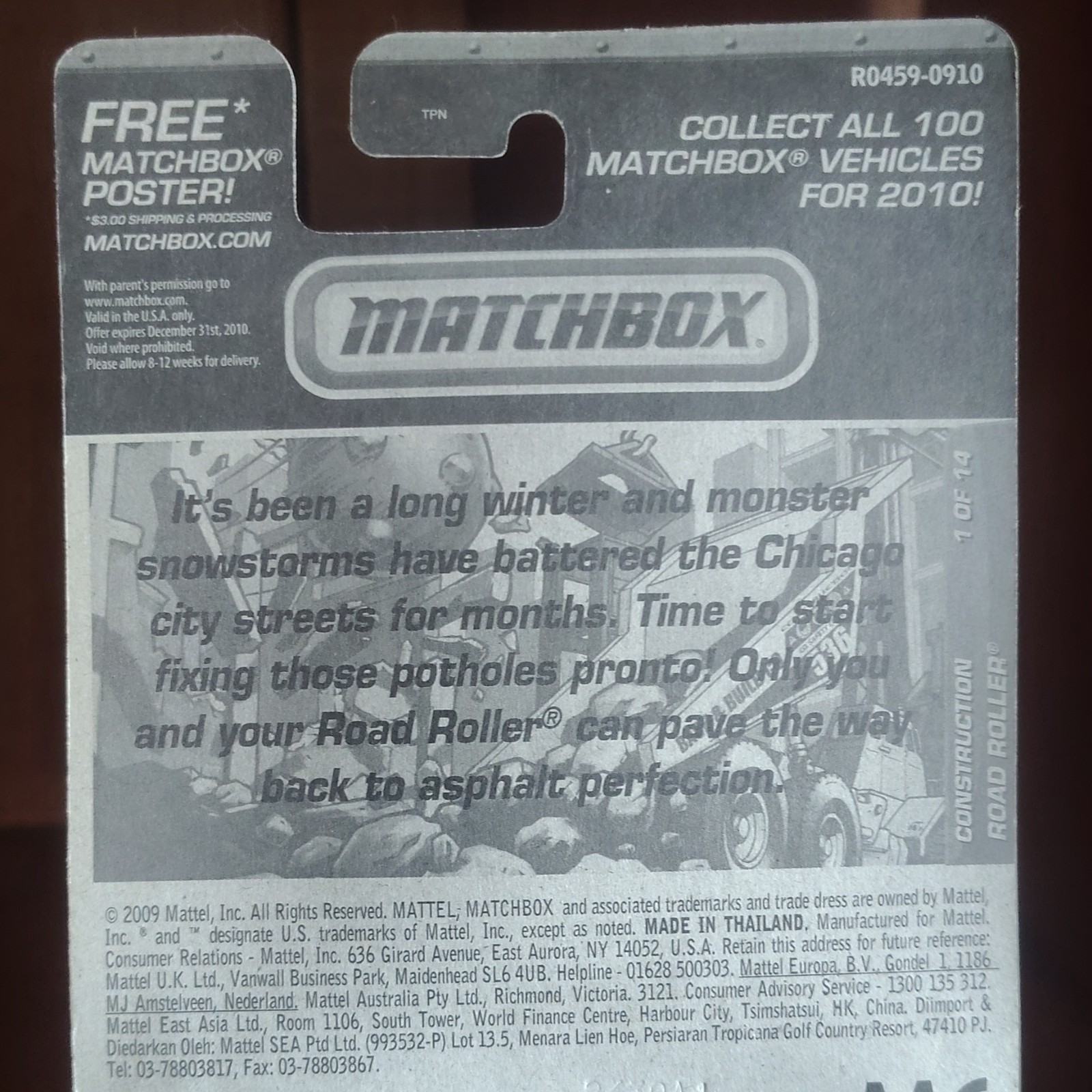 Matchbox RR200 Road Roller 1:64 Diecast Construction Series Yellow Unopened