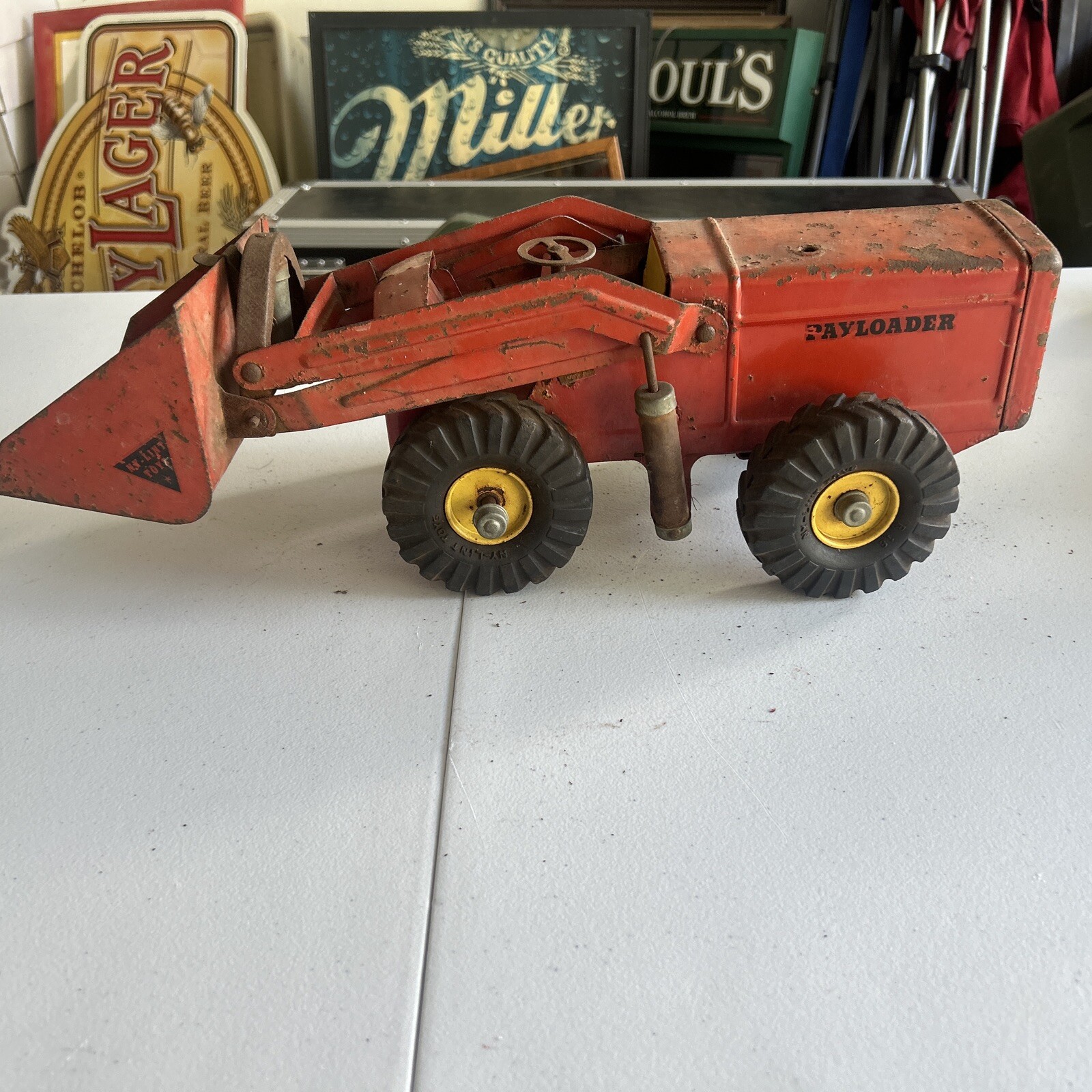 Vintage NYLINT Red Pressed Steel HOUGH Payloader Front End Loader Tractor Toy