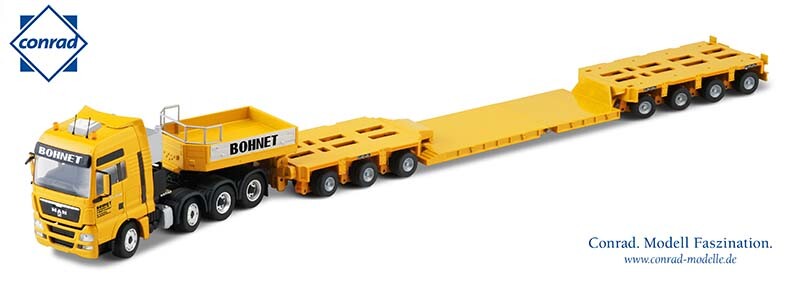 Conrad 70189 MAN 4×8 Tractor w/Goldhofer Drop Center THP Trailer BOHNET 1/50 MIB