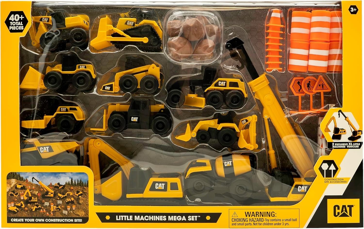 STEM Construction Toy Set 41 Pieces with XL Crane Excavator Vehicles and Signs