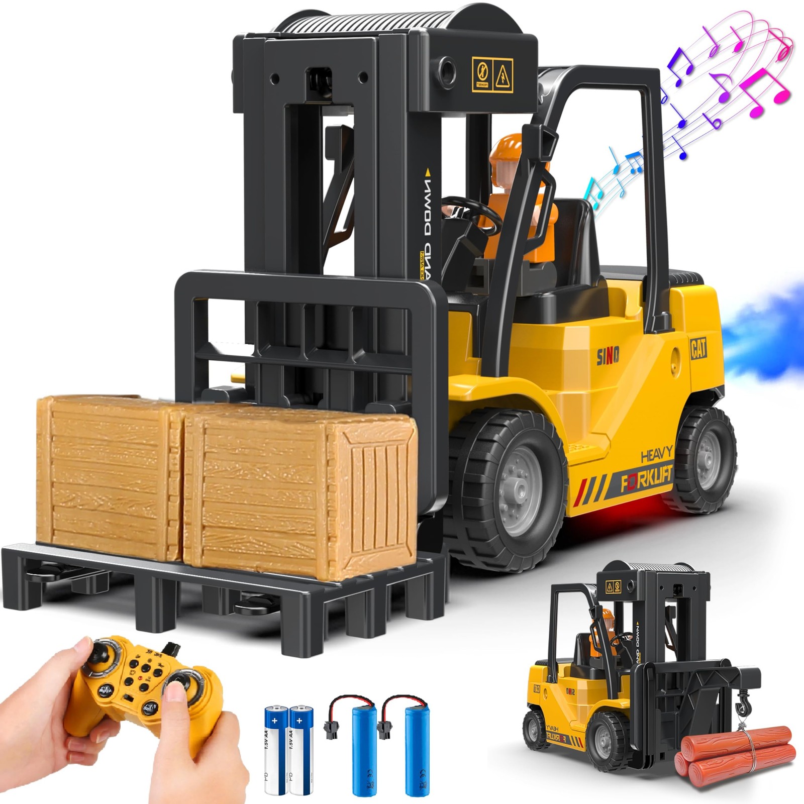 RC Forklift Truck, 2 in 1 Transform Lift Fork & Hook, Kids Forklift Toy, 11 C…