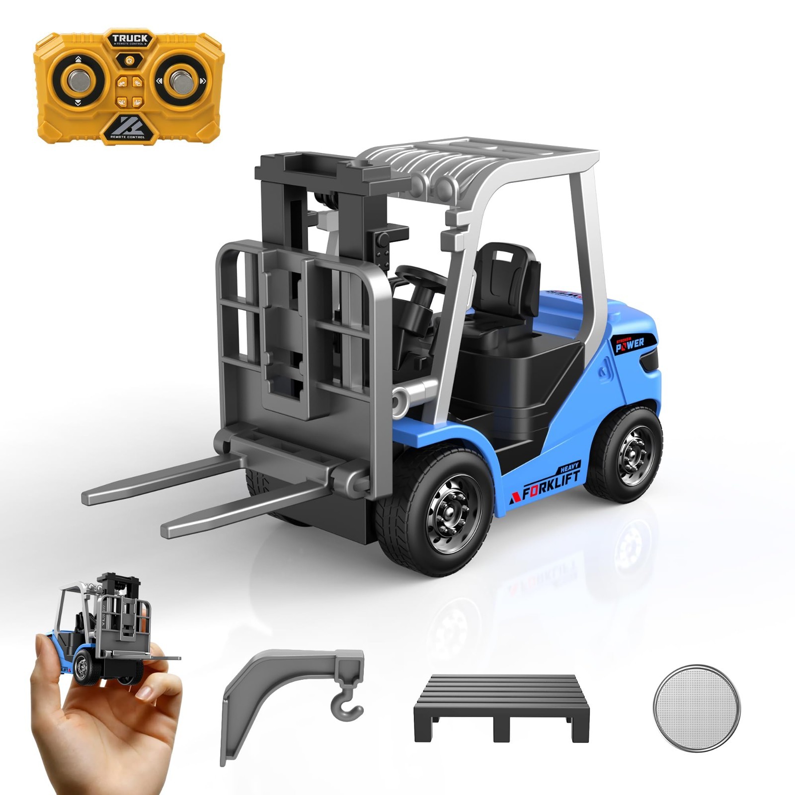 Mini 1/64 RC Forklift Toy – 7 Channel Remote Control Truck with Lights & Sounds,
