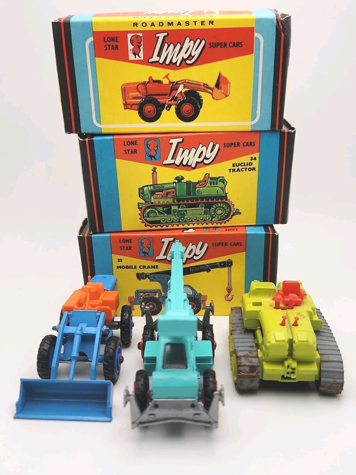 Lone Star Impy Super Cars Lot #25 Tractor #33 Crane #34 Euclid Tractor NIB Cond