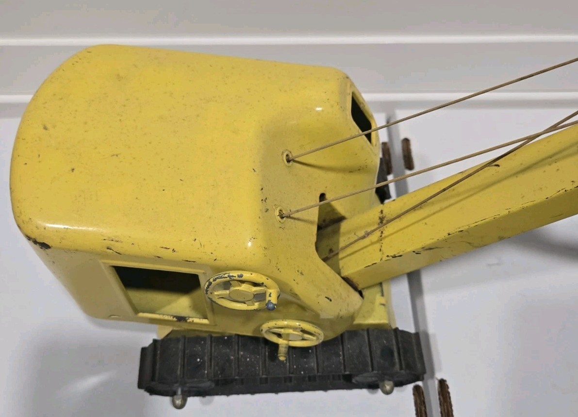 Vintage 1960s Structo Power Shovel Drag Line Crane Yellow Steel w/ Original Box