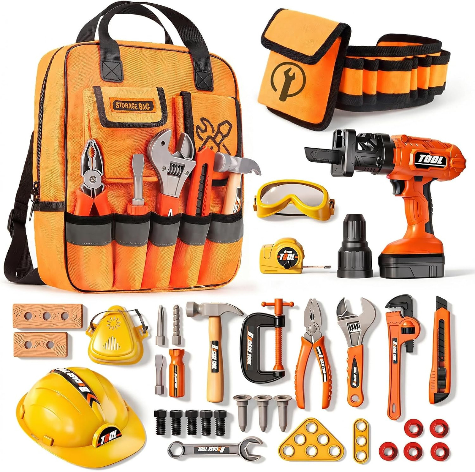 36Pcs Kids Tool Set, Toddler Tool Construction Toys with Belt & Electronic Drill