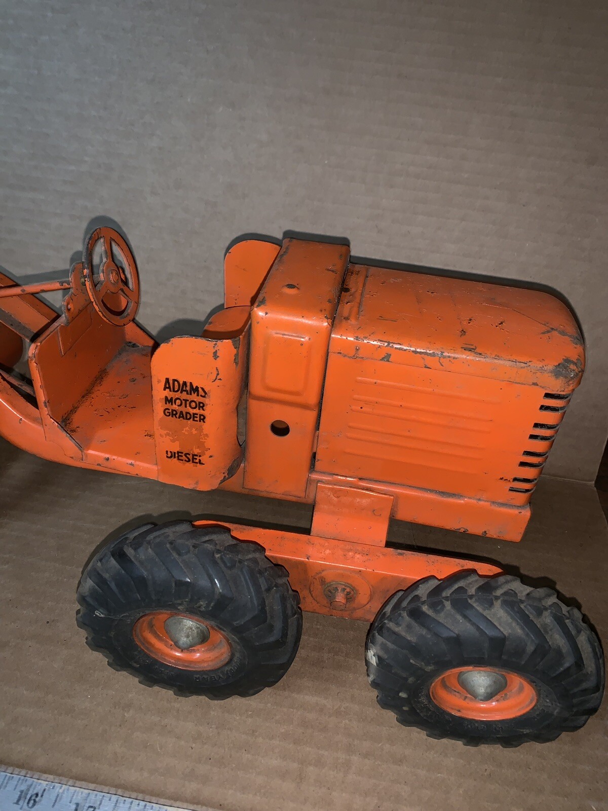 Vintage Heavy Pressed Steel Adams Motor Grader Diesel Construction Toy
