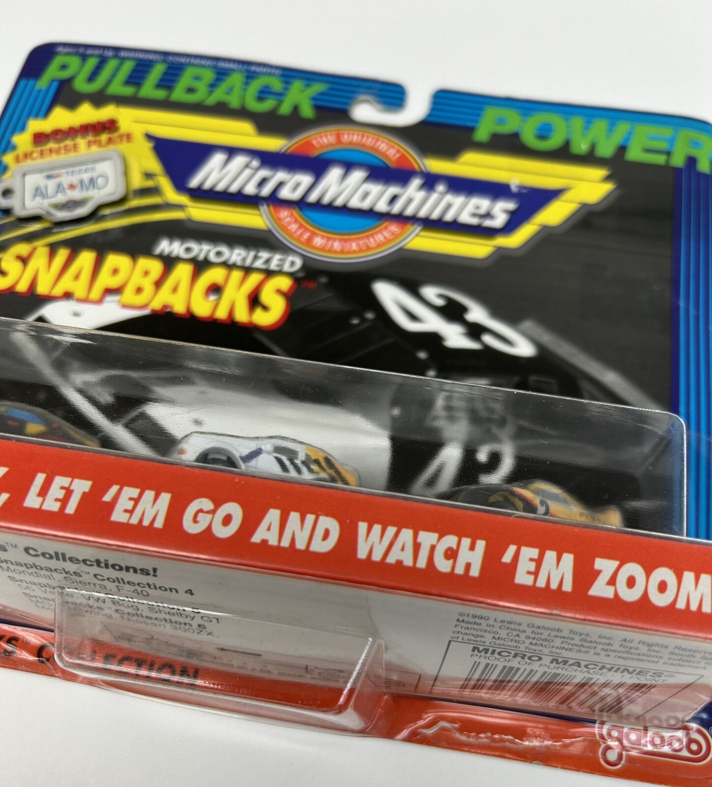 1990 Micro Machines SNAP BACKS #4 Pullback Power w/ Bonus license plate (NEW)