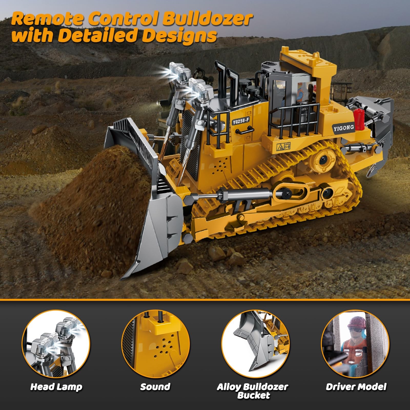 Samtop Rc Bulldozer Toys – Remote Control Bulldozer Construction Vehicles Tru…