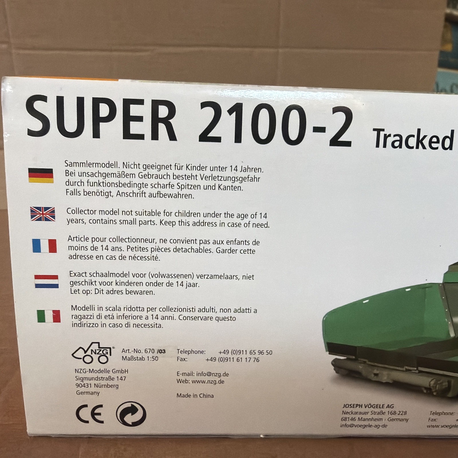 Vogele Super 2100-2 Tracked Paver – NZG 1:50 Scale Diecast Model #670-03 New