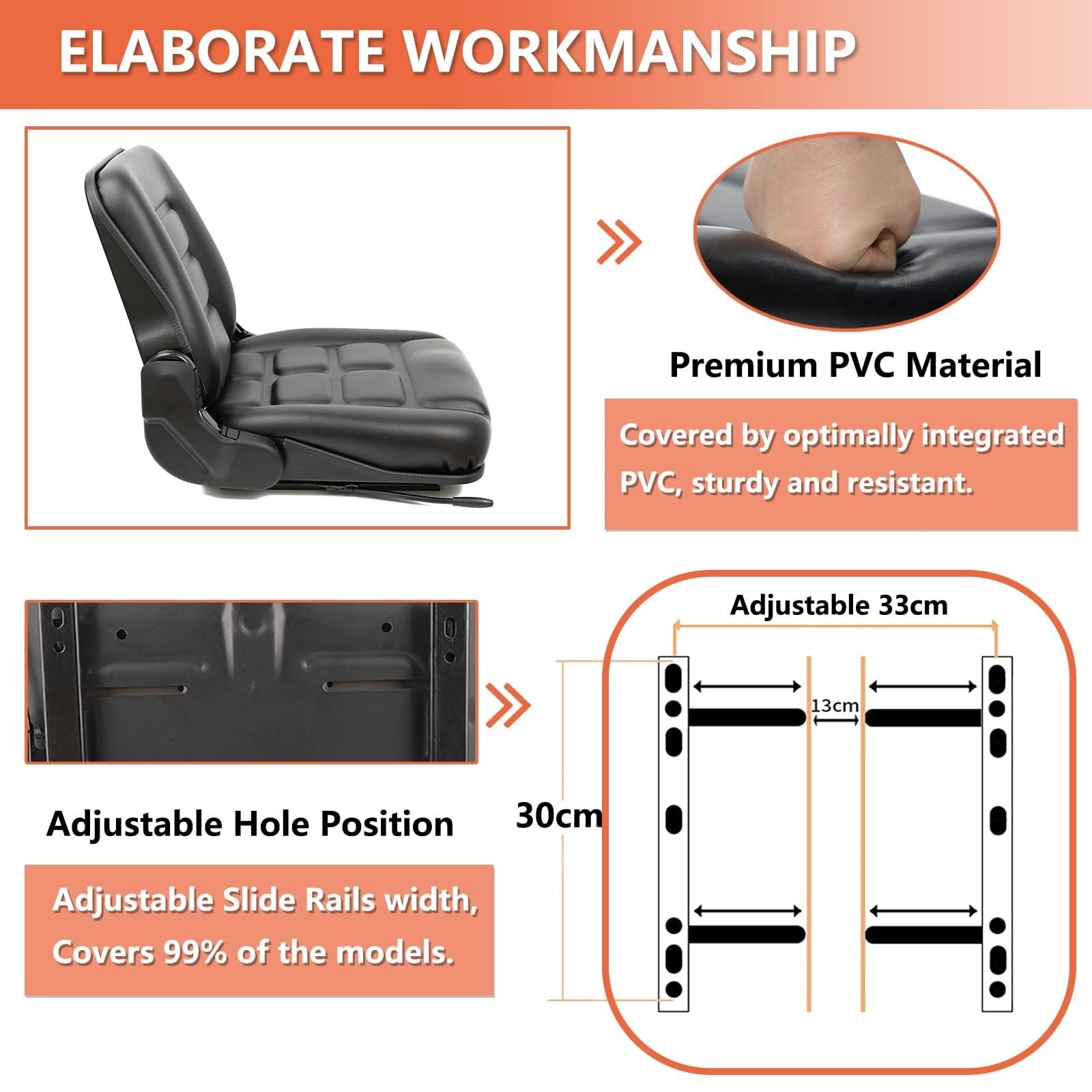 Universal Forklift Seat, Tractor Seat with Adjustable Angle Back,Micro Switch…