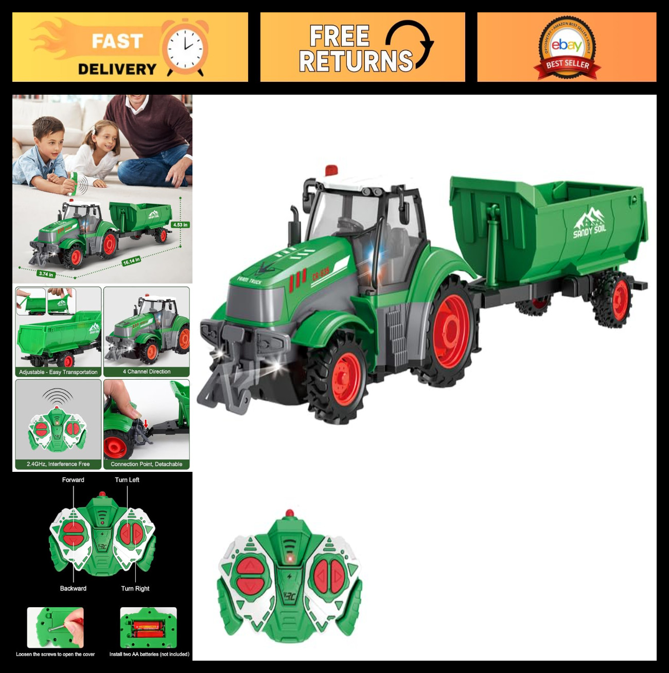 Remote Control Tractor Toy Set – 33PC Farm Vehicle Playset, 2.4GHz, 1/24 Scale,