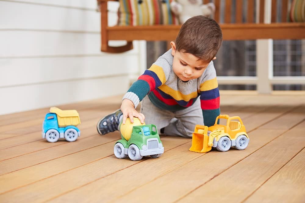 Eco-Friendly Construction Vehicle Set – Scooper, Dumper, Mixer & Character – 3 P