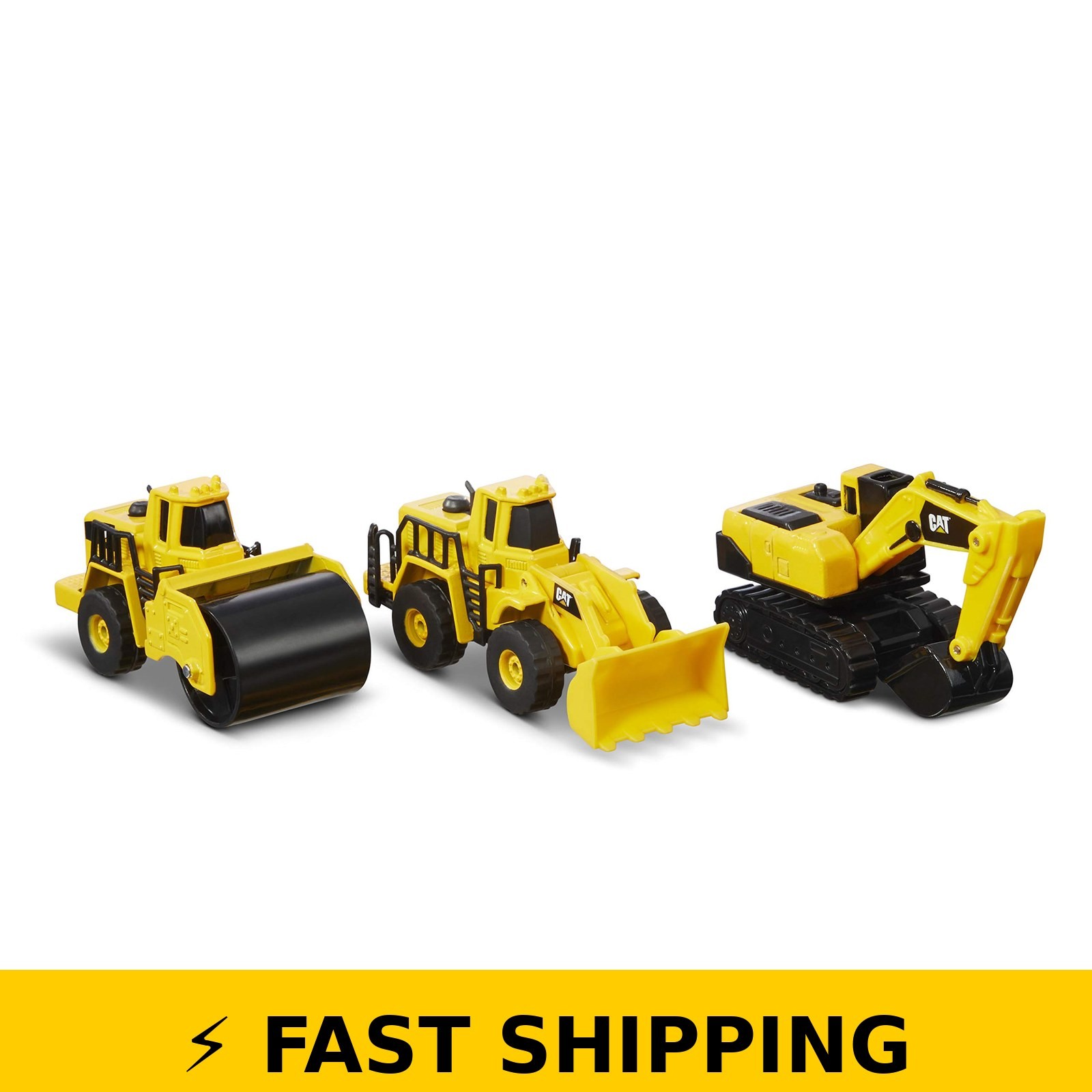 CAT Die-Cast Construction Toys 3 Pack – Steam Roller, Excavator, Loader