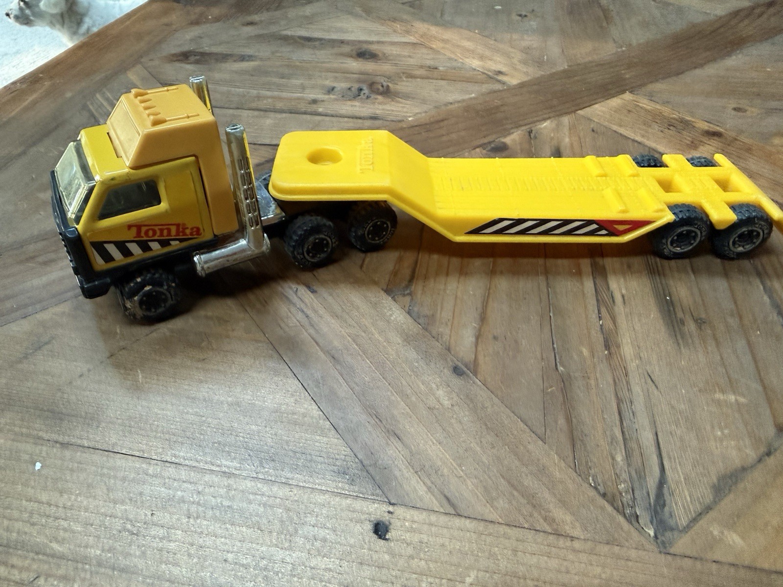Tonka Vintage Yellow & Black Diecast Semi Truck with Lowboy Trailer
