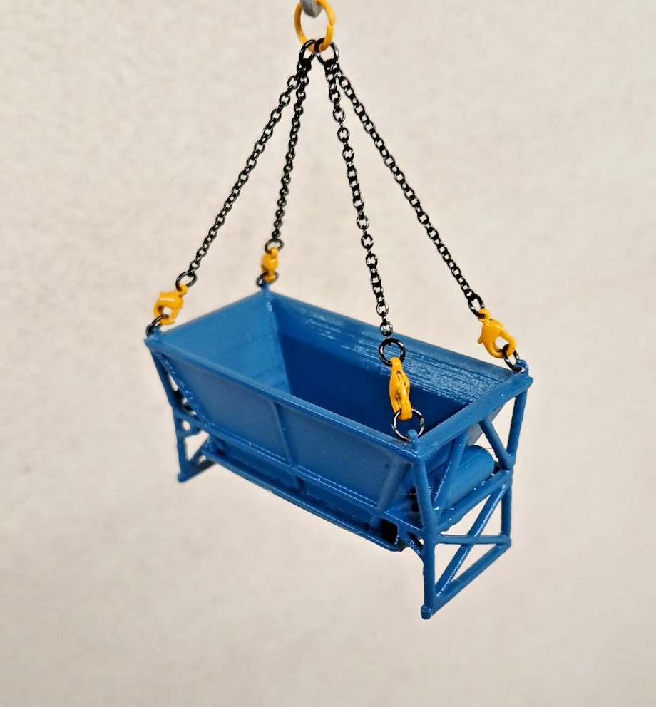 Concrete Hopper Closed Door 3D Printed In Sarens Blue Liebherr Yellow 1/87th