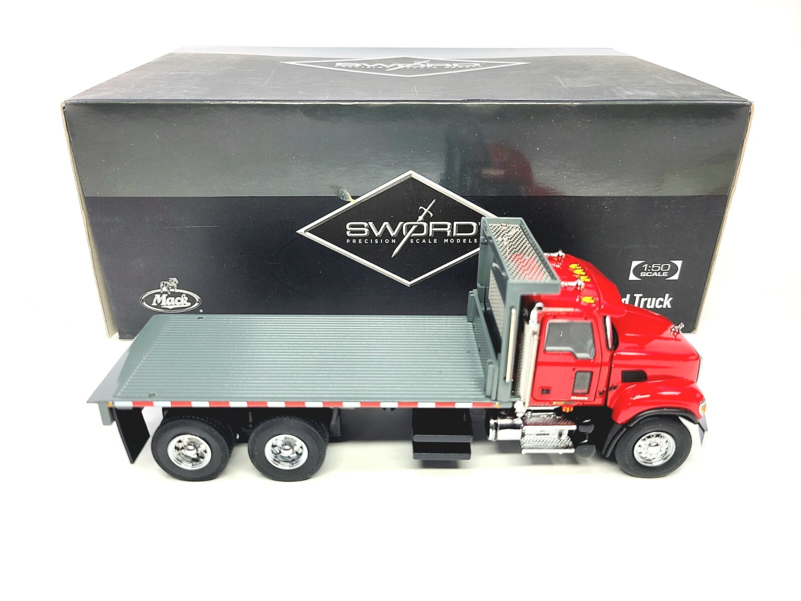 Mack Granite Flatbed Truck – Red – Sword 1:50 Scale Diecast Model #SW2102-R New