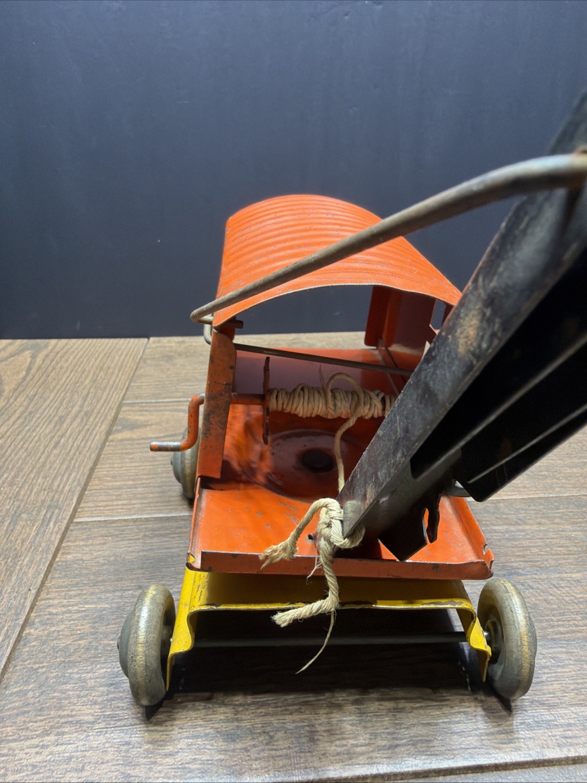 Vintage Clipper Pressed Steel Steam Shovel Crane Toy – Orange & Yellow Tin Litho