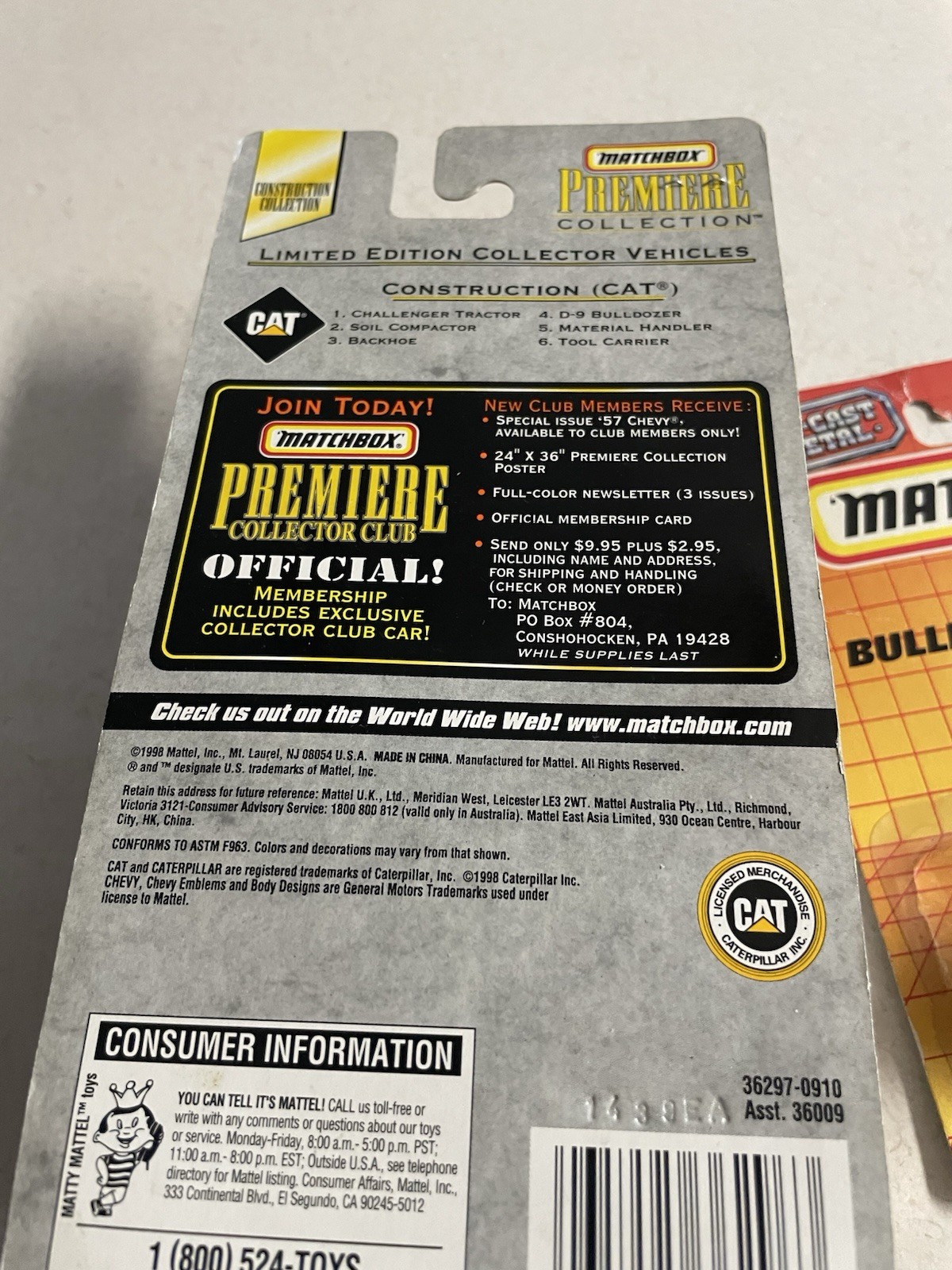 Vintage Matchbox CAT Soil Compactor 1998 & #64 Bulldozer 1993 Lot NIP Nice