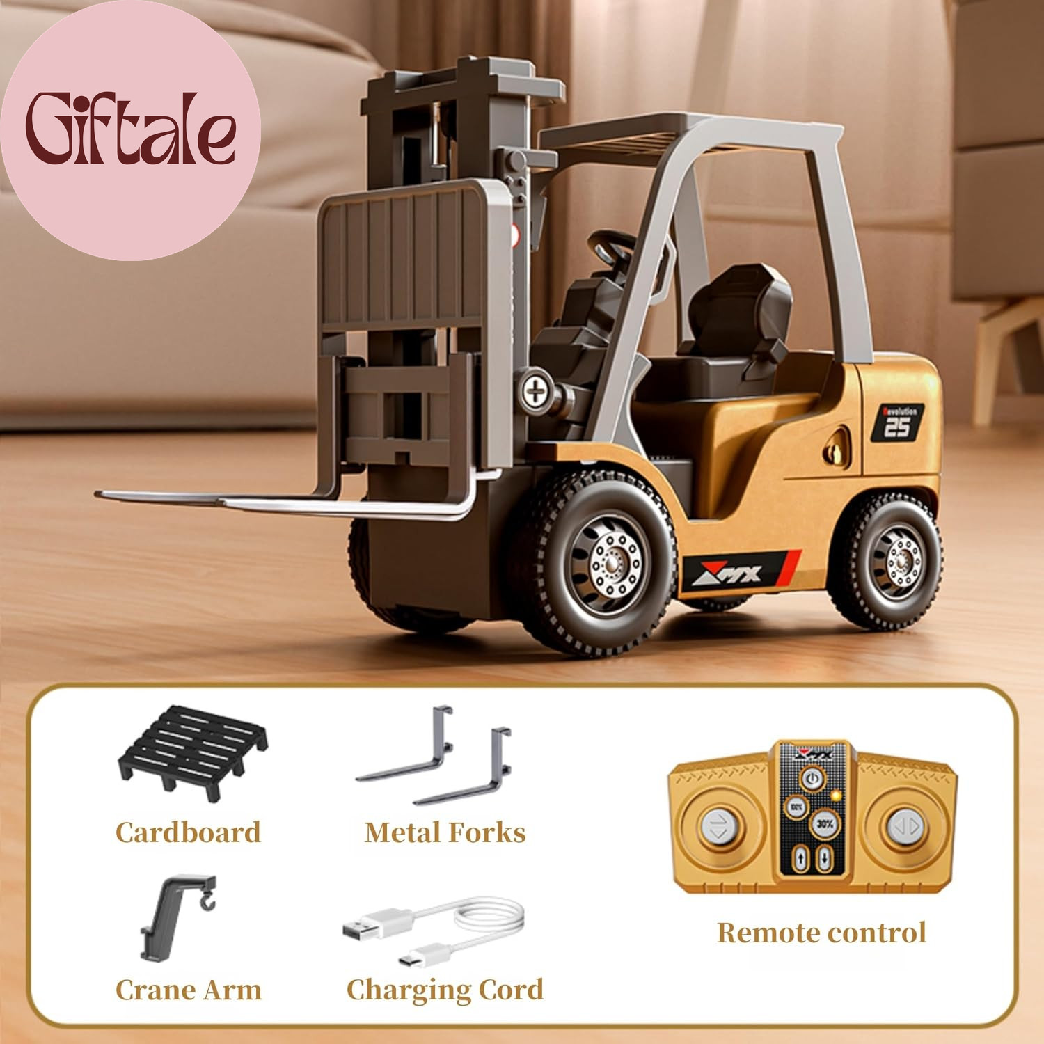 1/64 RC Forklift Toy 7 Channel 2 Mode Mini Remote Control Forklift Truck with Re