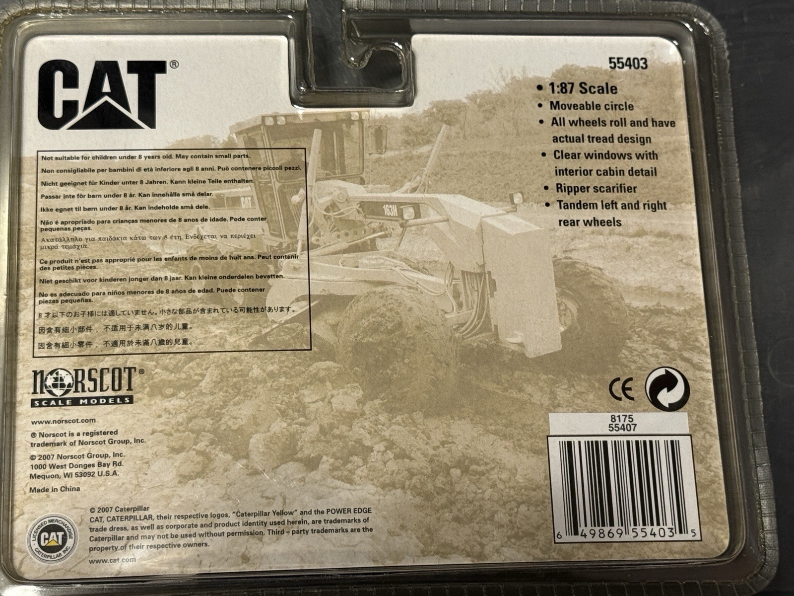 Norscot CAT 163H Motor Grader Diecast 1:87 Scale Model 55403