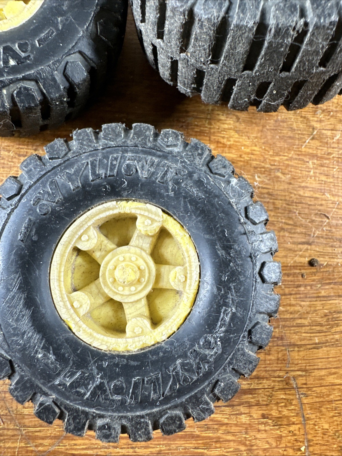 Vintage Nylint Wheels BLACK TIRES YELLOW RIM FOR TRUCKS 3 1/8” Lot Of 3