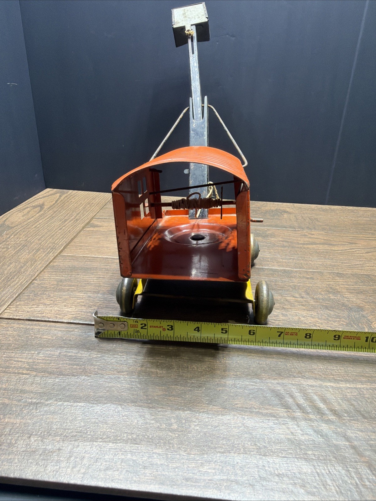 Vintage Clipper Pressed Steel Steam Shovel Crane Toy – Orange & Yellow Tin Litho