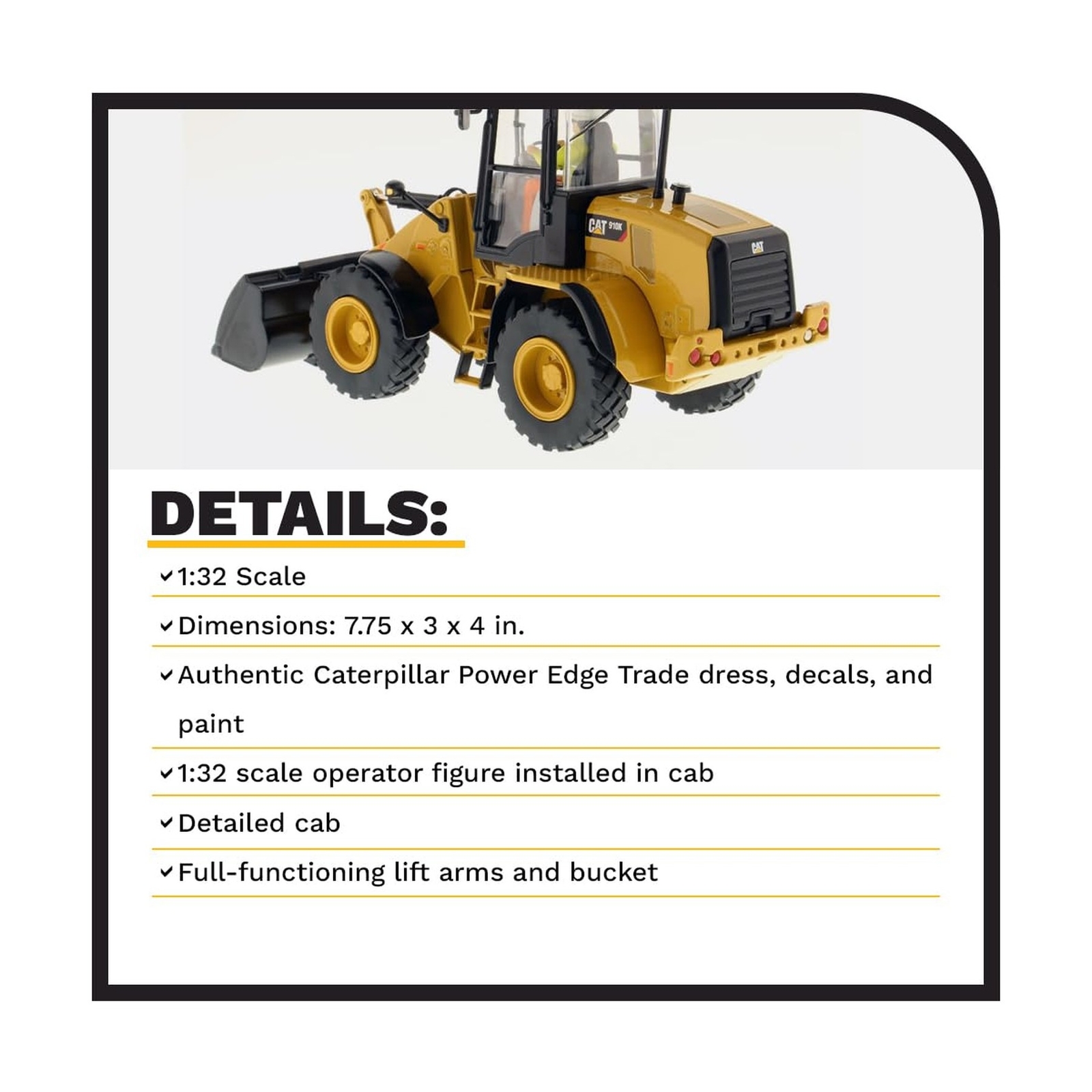 Diecast Masters 1:32 Caterpillar 910K Wheel Loader – High Line Series 8529