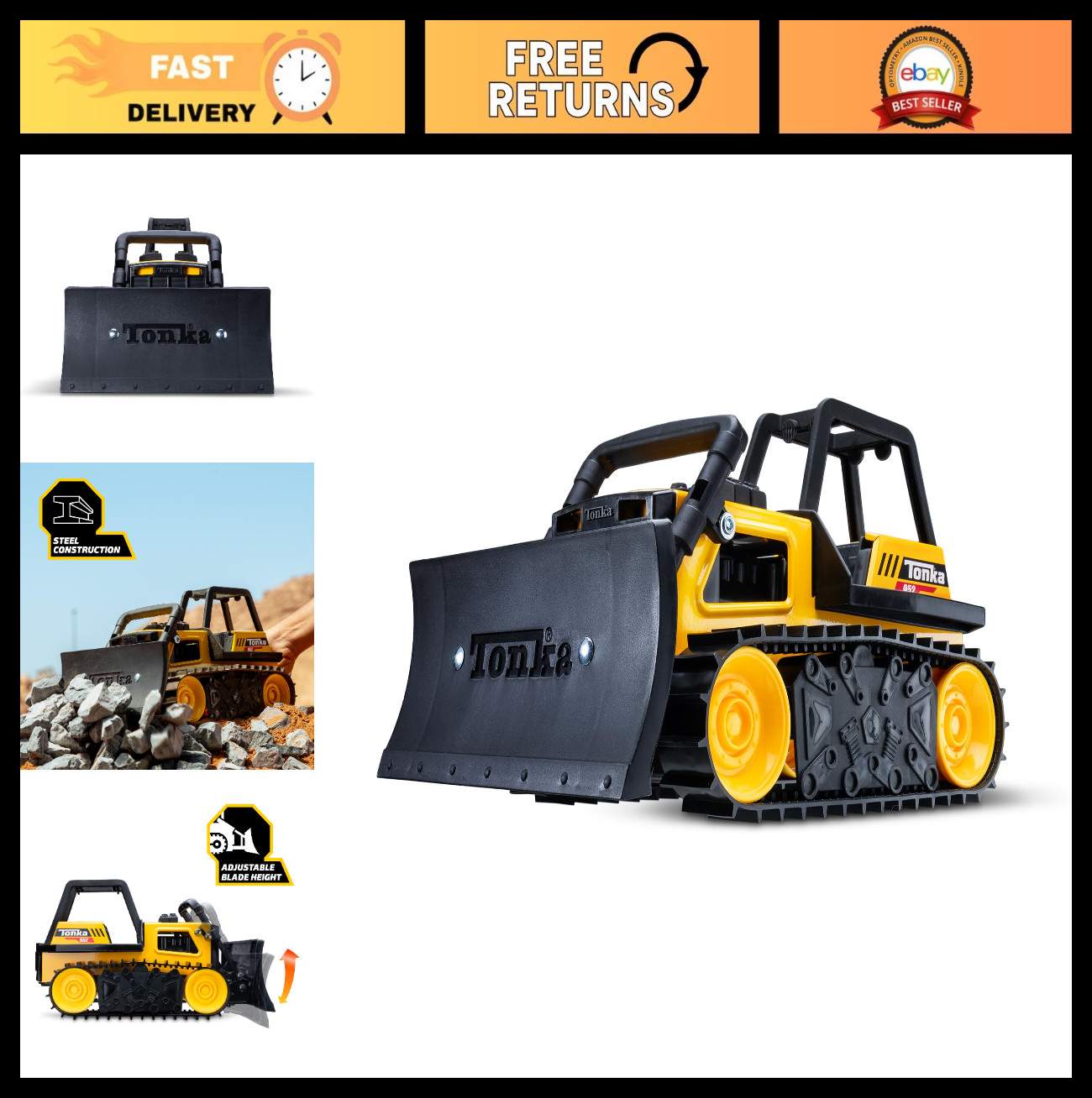 Steel Bulldozer Toy Truck – Durable Plastic & Metal, Yellow Construction Vehicle