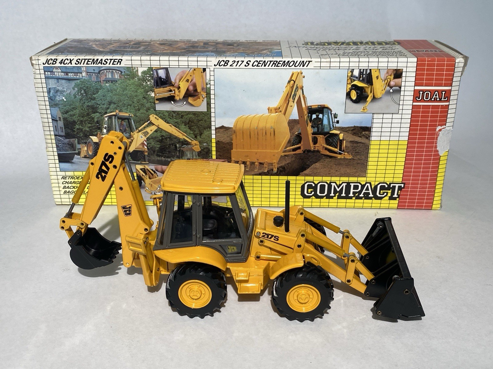 JOAL #185 Compact JCB 217S Centremount Backhoe Loader 1/35 Scale Die-cast w/ Box
