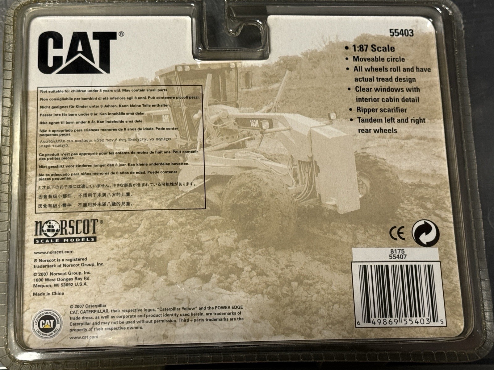 Norscot CAT 163H Motor Grader Diecast 1:87 Scale Model 55403