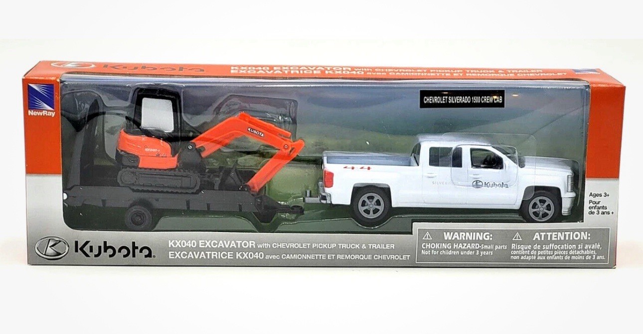 Kubota KX040 Excavator With Chevrolet Silverado 1500 Crew Cab And Trailer New
