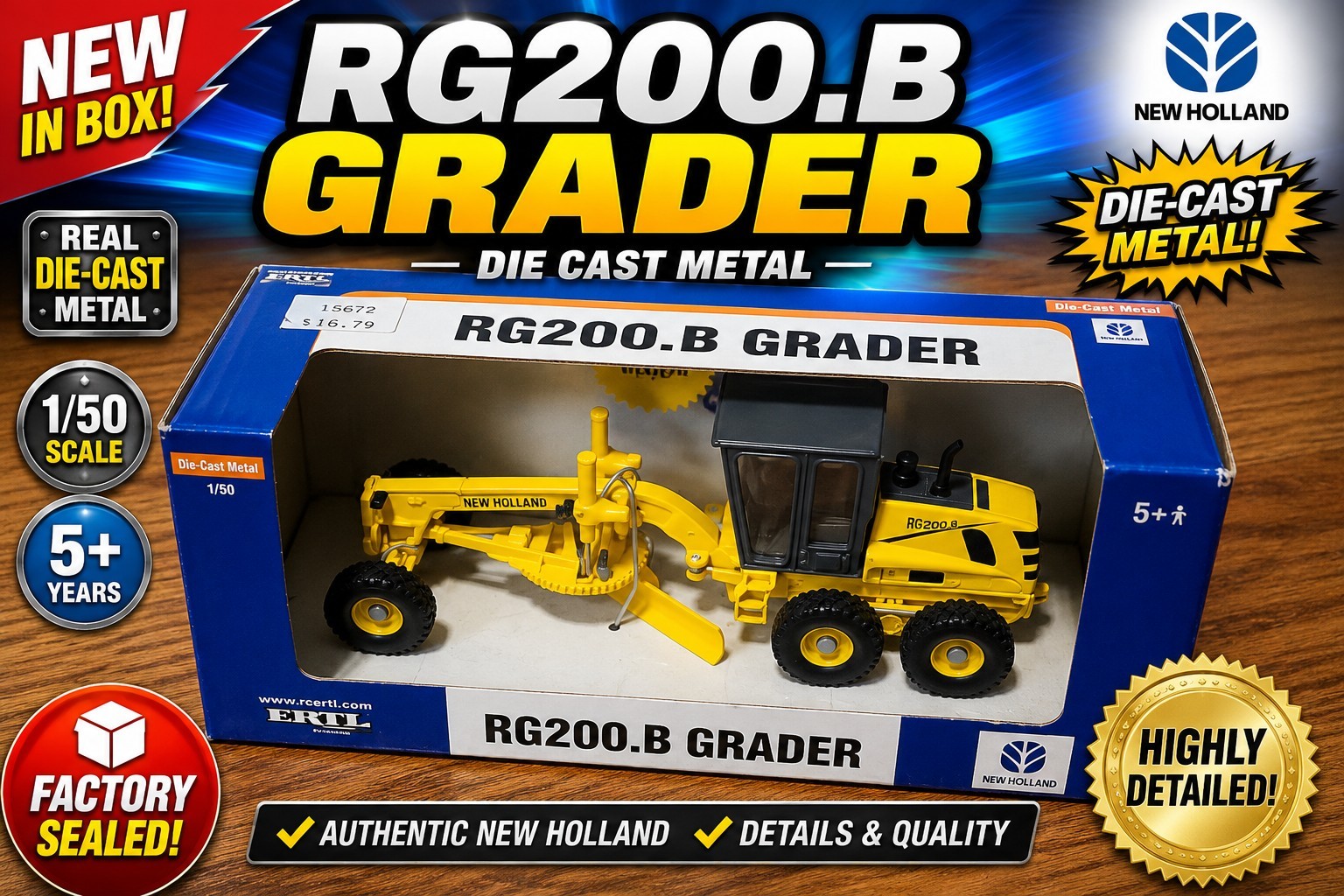 ERTL New Holland RG200.B Grader 1:50 Diecast Metal Model #13672 NEW Sealed Box