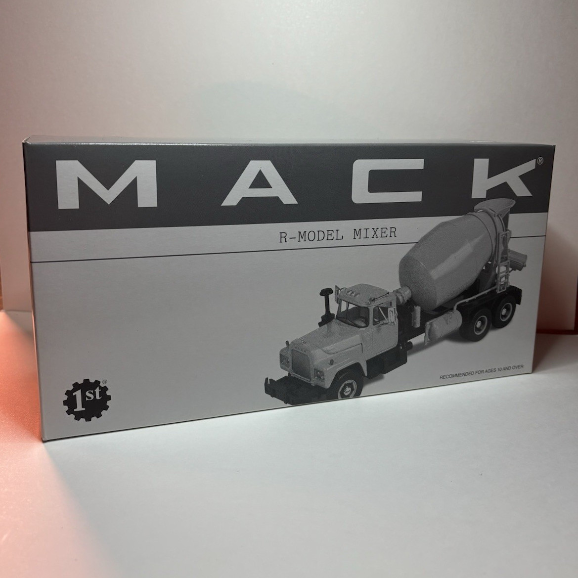 First Gear Mack R-Model Cement Mixer 1:34 Mooseheart Red/White/Black 19-2560