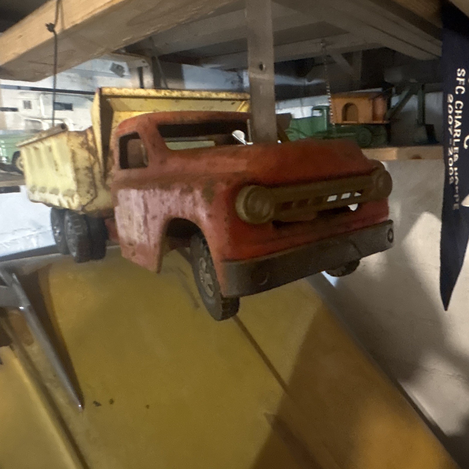 Vintage Structo Ride-Em Wrecker Dump Truck Red Cab Yellow Bed
