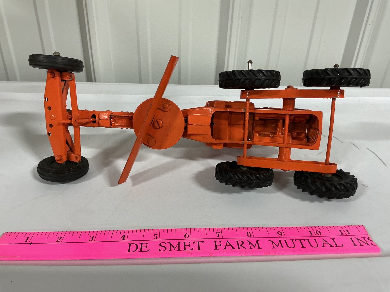 Vintage metal Hubley #55 Road Grader large version orange color