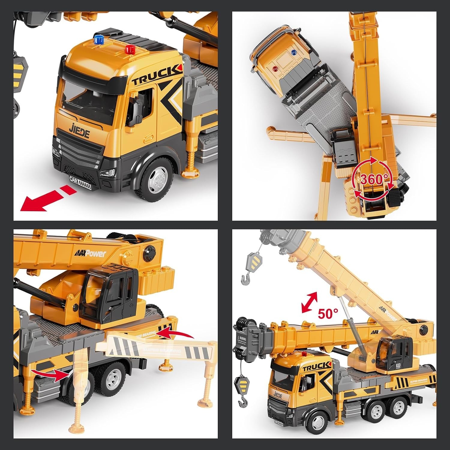 Crane Truck Toys Construction Vehicle Set 29 in Alloy Crane Arm Lights Sounds