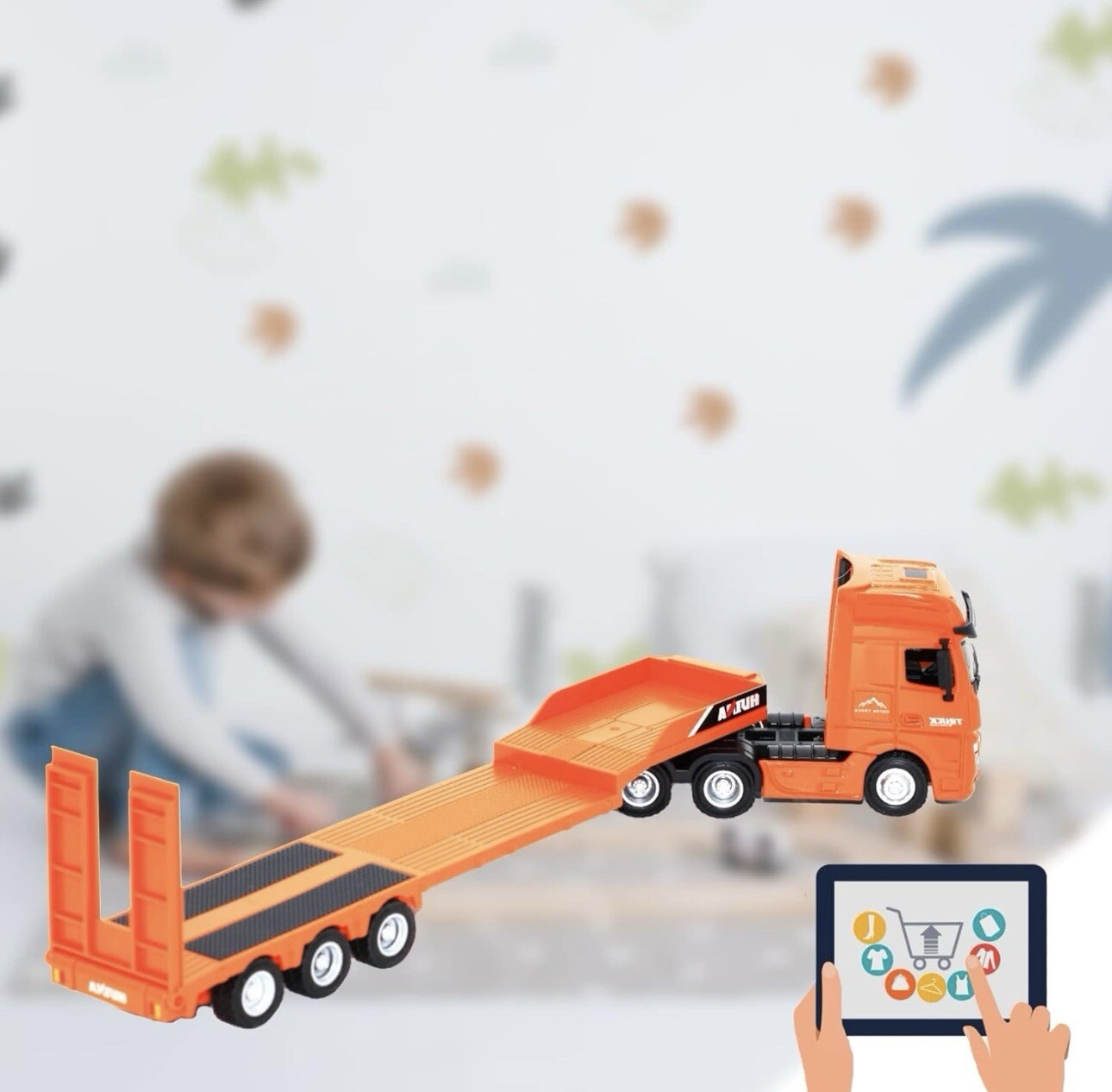 Huina 1:50 Flat Trailer Diecast Metal Model Construction Vehicle Toys