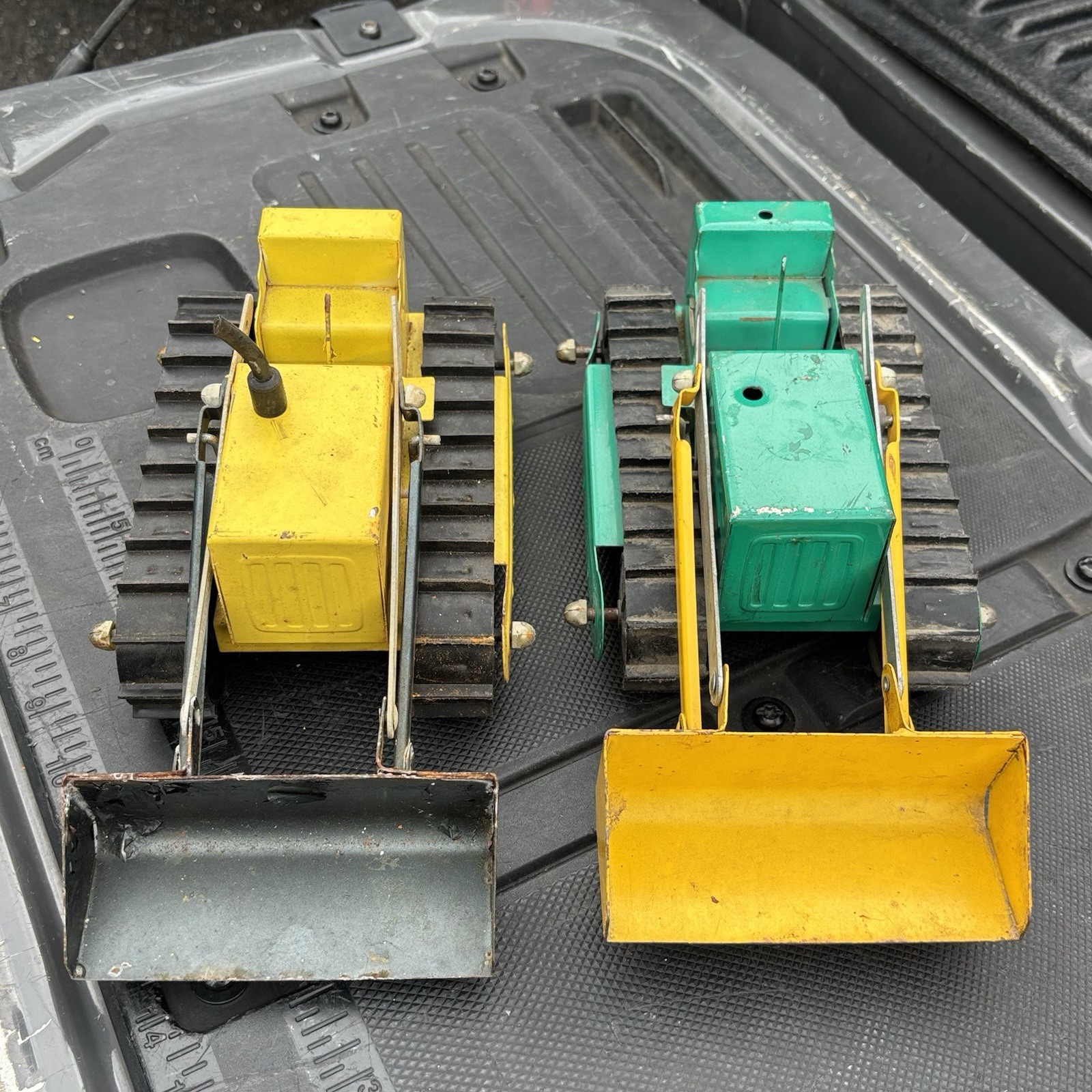 2 x Vintage Pressed Steel Structo Track Loader Bulldozers Toys