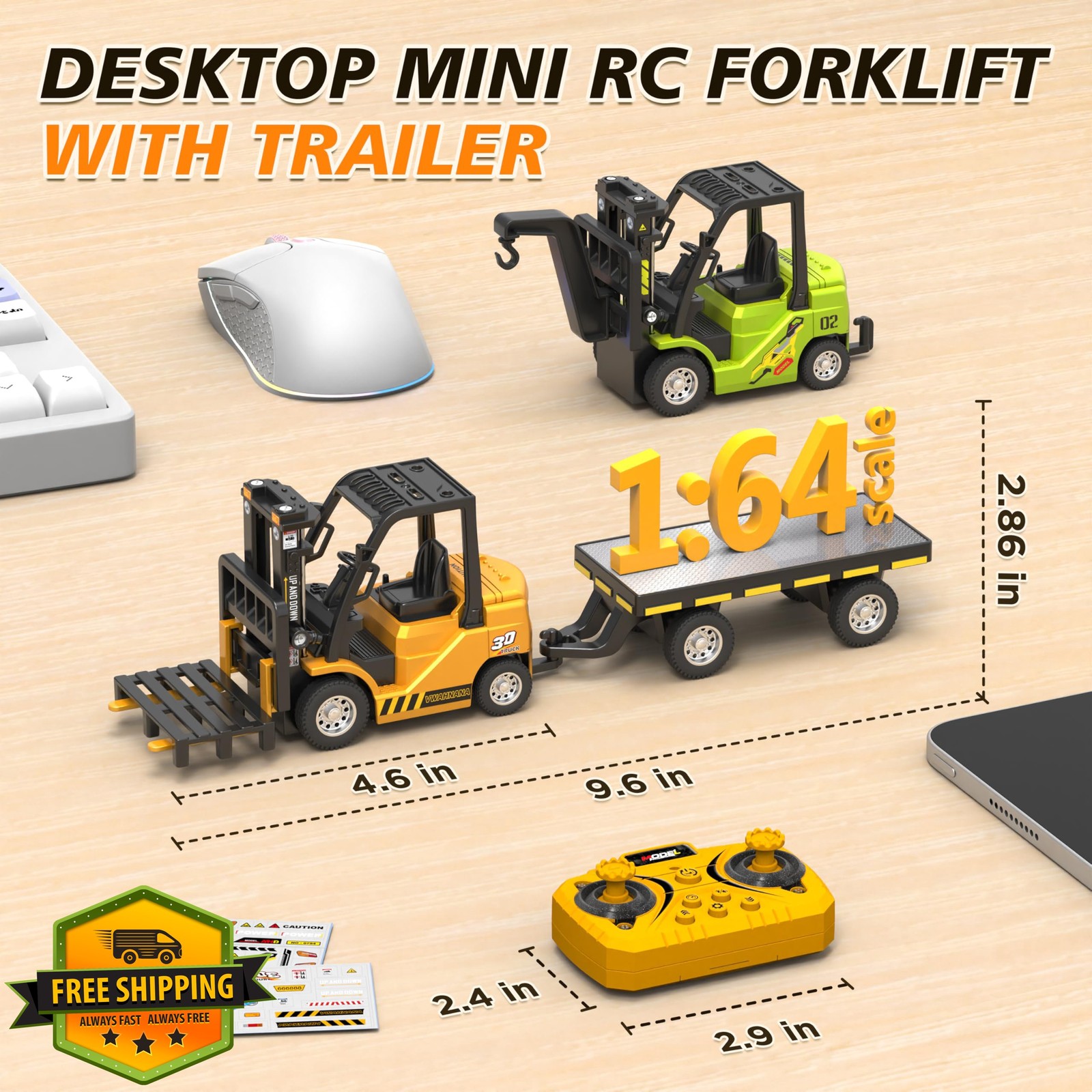 VWAHNANA Yellow RC Forklift 1/64