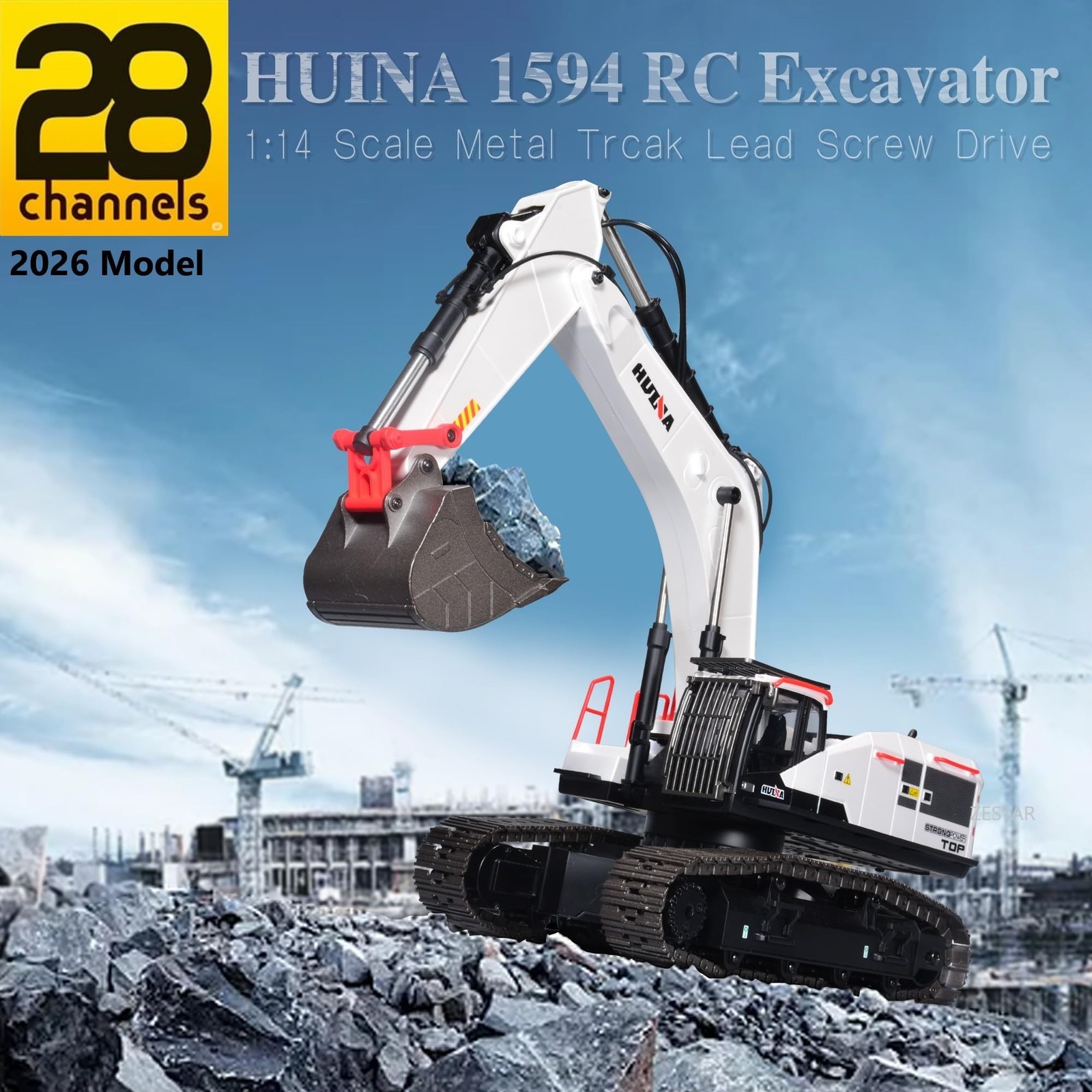 HUINA 1594 Metal RC 1:14 Excavator 28 Channel Digger Construction Vehicle Hob…