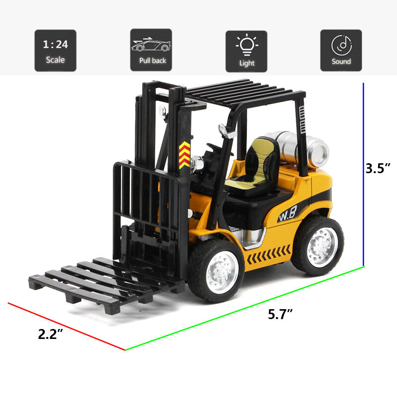 1/24 Scale Forklift Truck Construction Vehicle Model Car Diecast Toy Sound Light