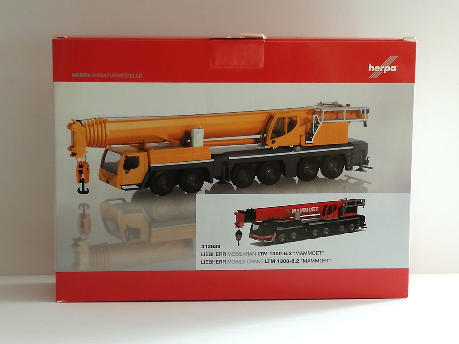 Liebherr LTM 1300-6.2 mobile crane “Mammoet”, red – 1:87 (Herpa item: 312639)