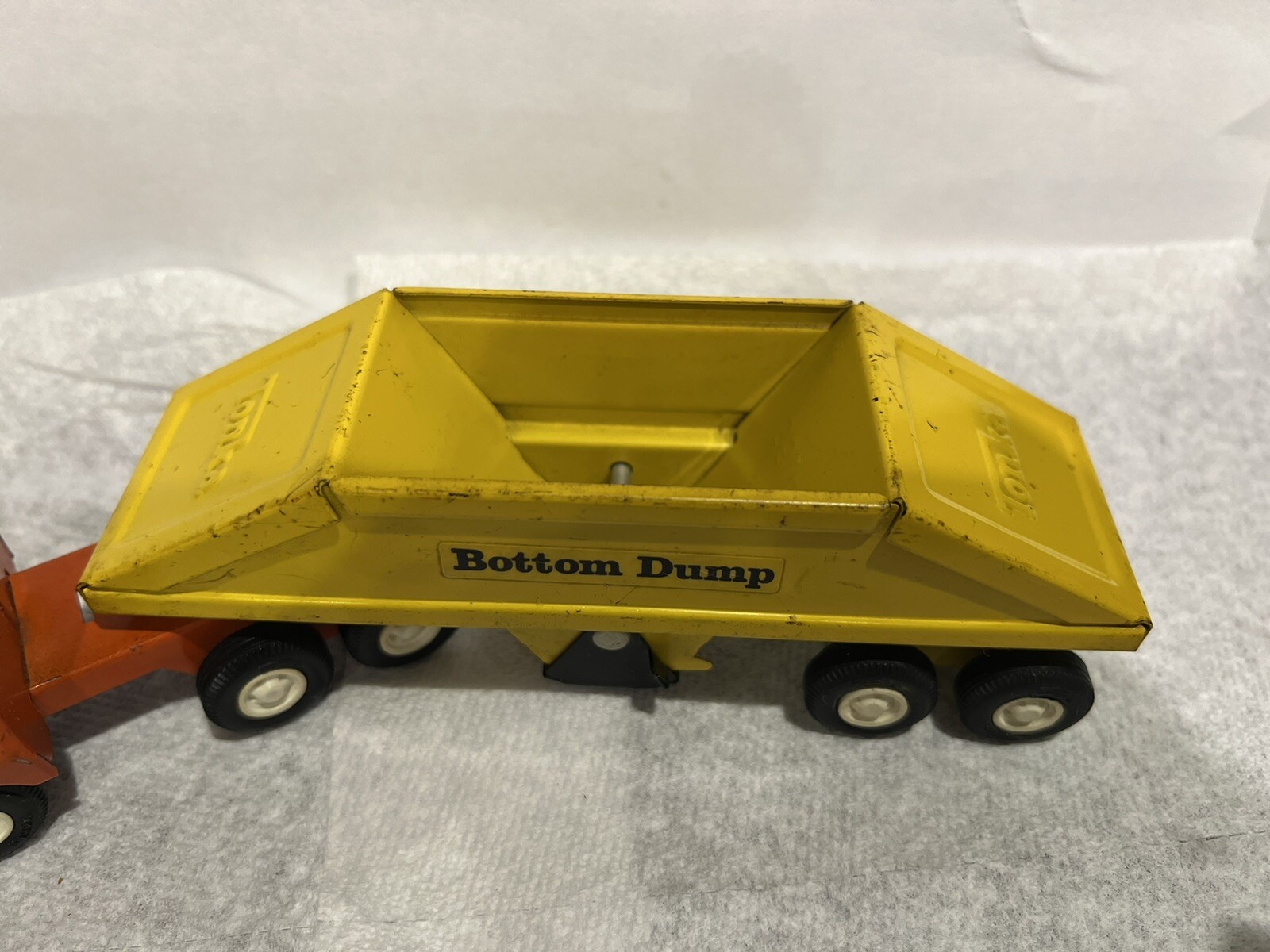 Vintage Metal Orange Tonka Truck With Bottom Dump trailer