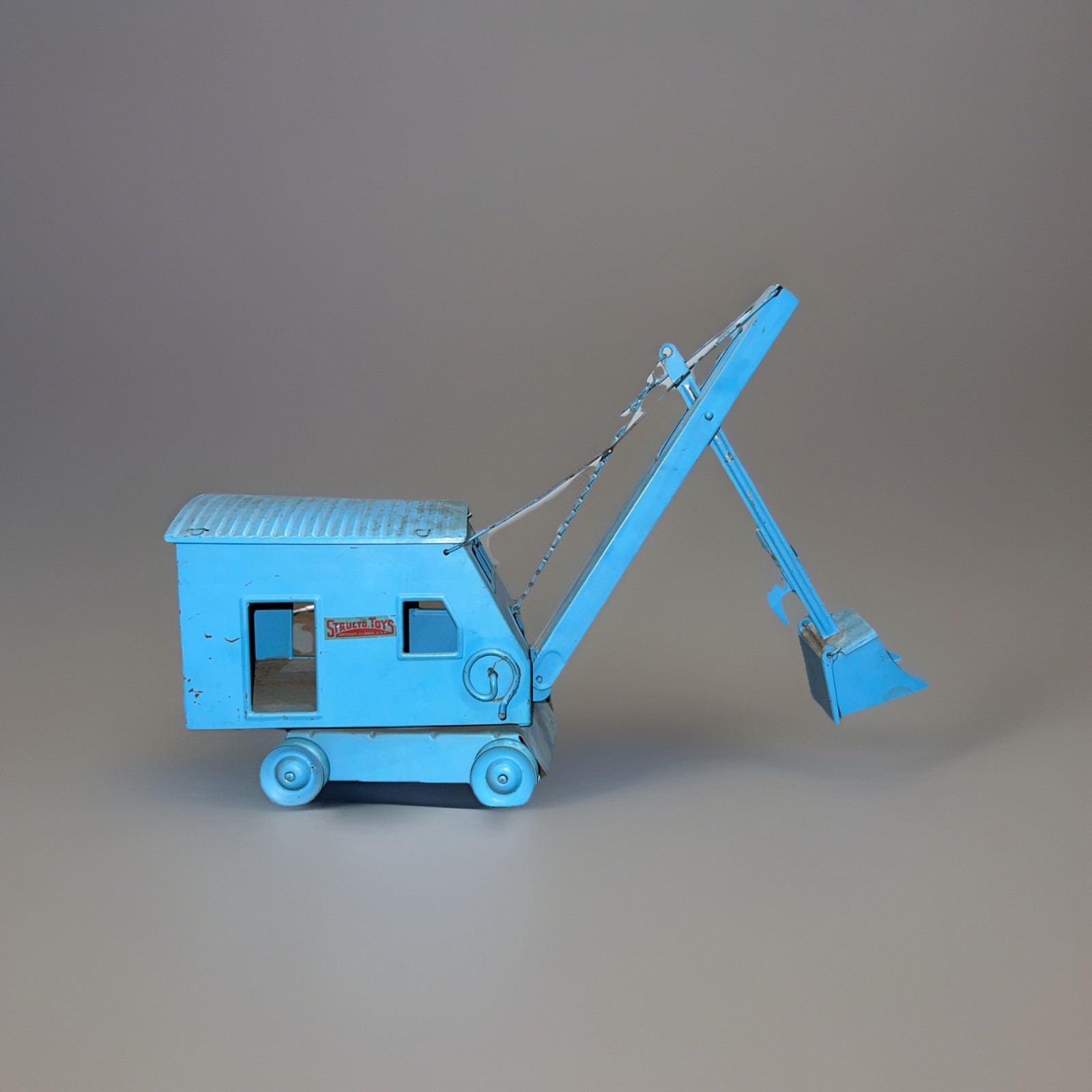 Vintage Structo Steam shovel , Blue Drag Line Pressed Steel Excavator