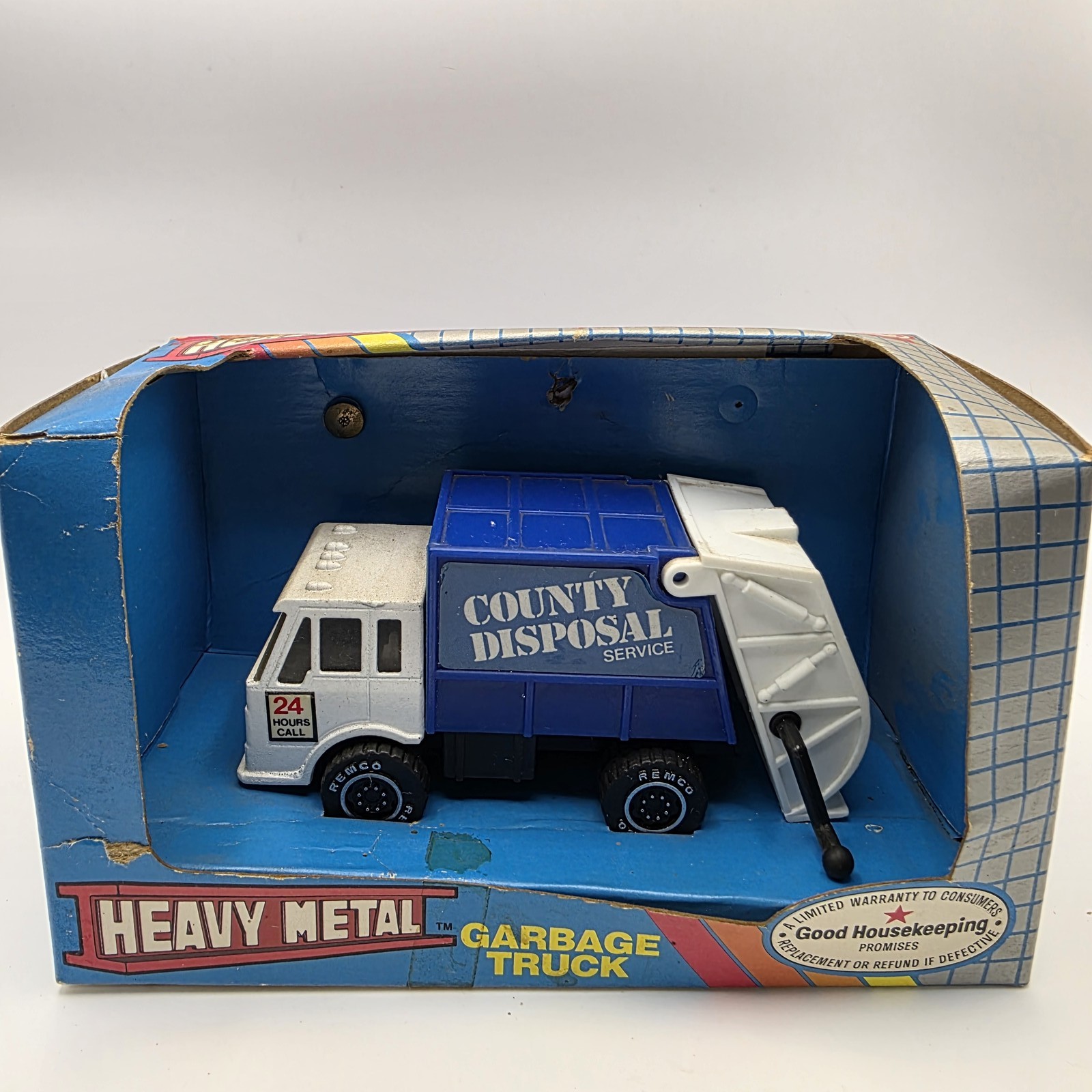 Vintage Remco Heavy Metal Garbage Truck Diecast Toy 1988 Real Steel In Box