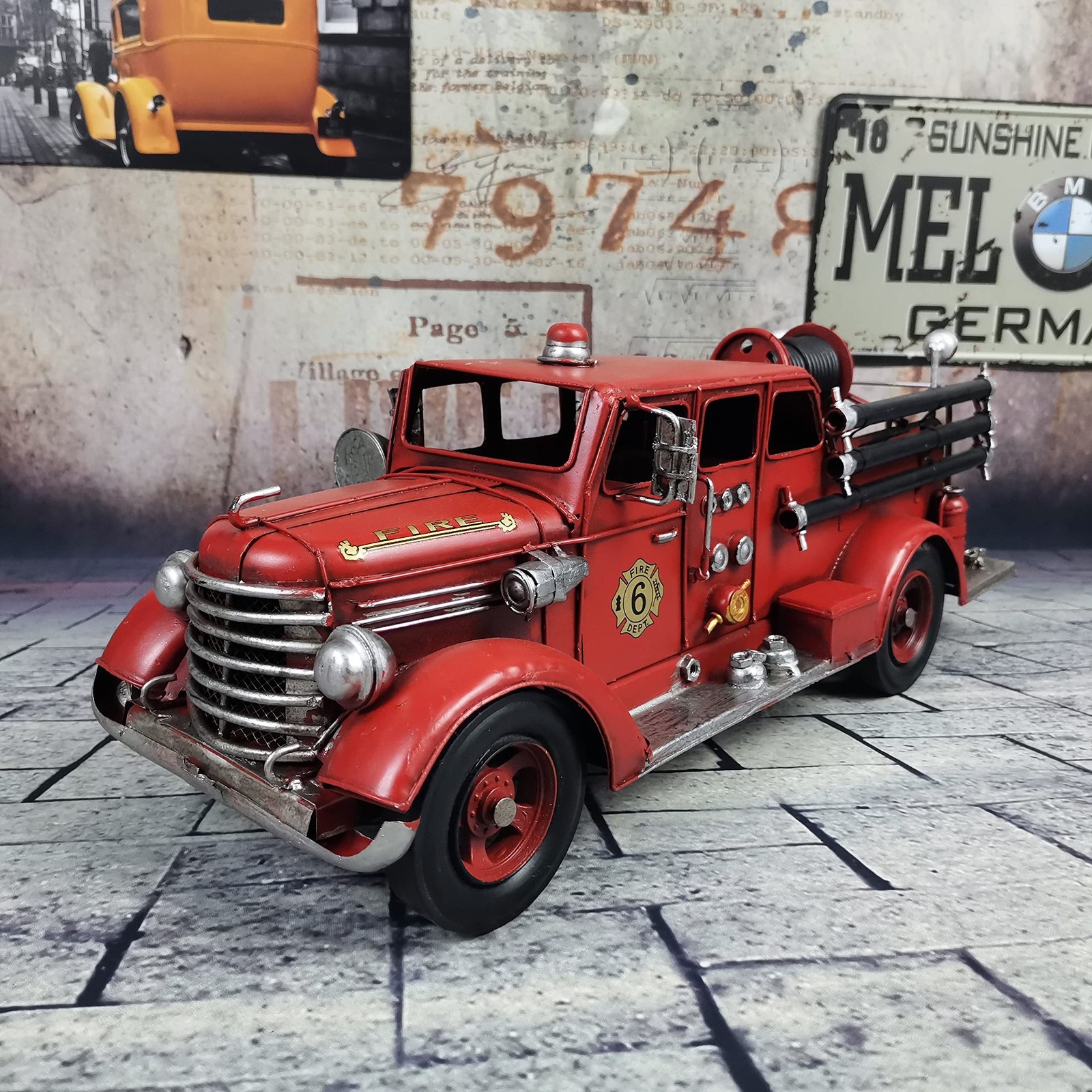 Truck Model Retro Fire Diecast Metal Miniature Vehicles Large Fire Fighting T…